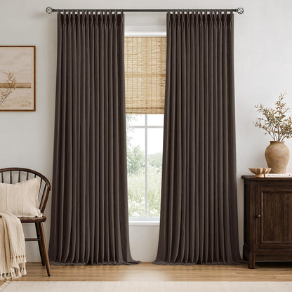 MIULEE Pinch Pleated Linen Curtains 90 Inches Long 2 Panels Natural