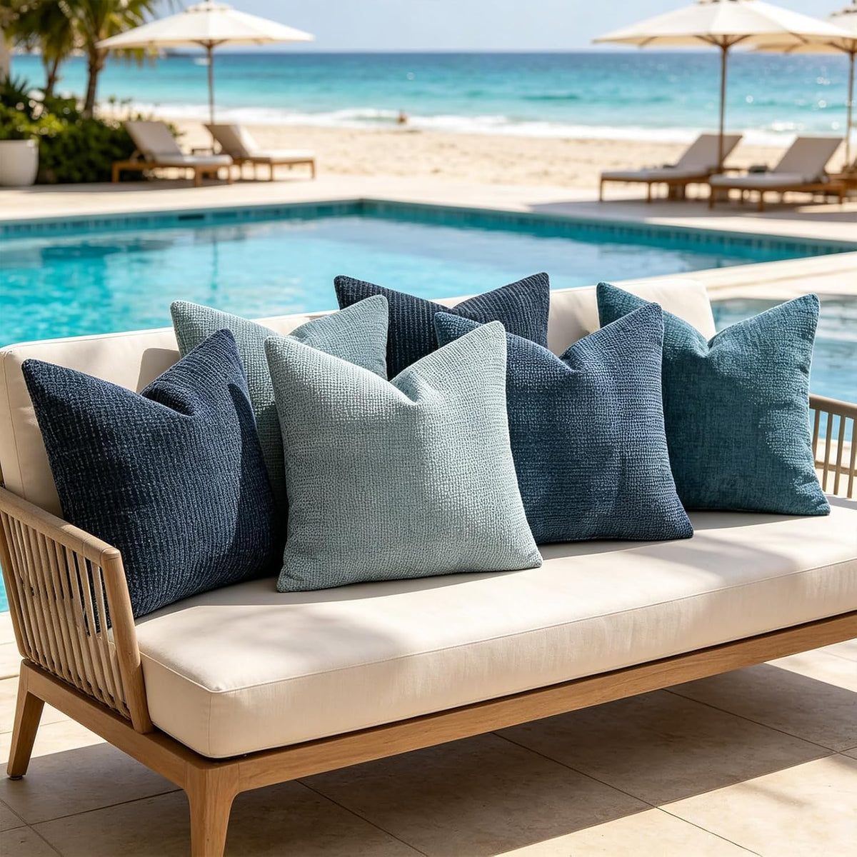 ZONYO Throw Pillow Covers 18x18 Set of 4, Soft Plush Chenille Decorative Fade Resistant Washable Cushion Covers for Couch Sofa Bed, Navy Blue Boho Farmhouse Coastal,Living Room, Bedroom Decor