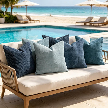 ZONYO Throw Pillow Covers 18x18 Set of 4, Soft Plush Chenille Decorative Fade Resistant Washable Cushion Covers for Couch Sofa Bed, Navy Blue Boho Farmhouse Coastal,Living Room, Bedroom Decor