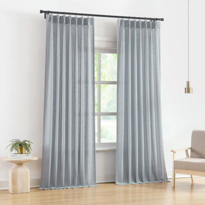 Vision Home Natural Linen Pinch Pleated Semi Sheer Curtains 42Wx90Lx2