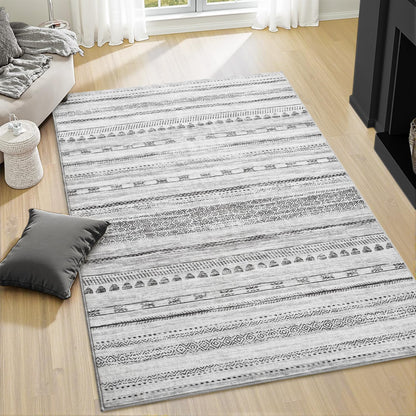 5x7 Area Rugs for Living Room Machine Washable Rug Distressed Indoor Carpet Neutral Moroccan Boho Rug Ultra Soft Area Rug for Bedroom Dining Room Playroom Office, Grey