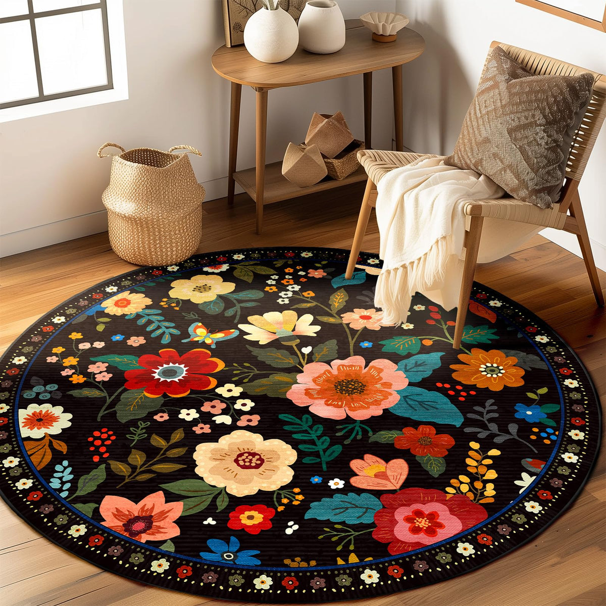 RELEANY Floral Washable 5x7 Area Rugs Pink