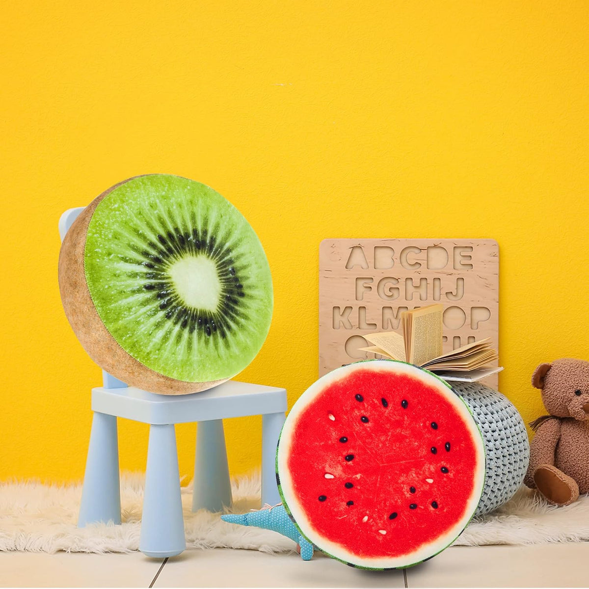 HYSEAS Round Throw Pillows 14 Inch Watermelon, 3D Print Decorative Plush Funny Fruit Stuffed Cushions Seat Pad for Couch, Chair, Floor, Sofa