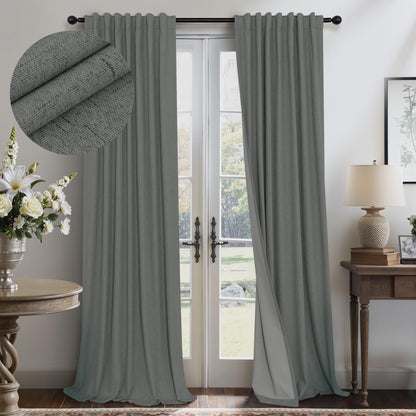 100% Blackout Curtains 84 Inch Length 2 Panels Set Neutral Boho Linen Farmhouse for Bedroom Windows Living Room Darkening Thermal Insulated Drapes Natural Cream Ivory 7ft Long Back Tab Pleated Pocket