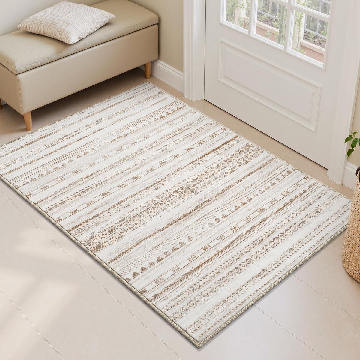 5x7 Area Rugs for Living Room Machine Washable Rug Distressed Indoor Carpet Neutral Moroccan Boho Rug Ultra Soft Area Rug for Bedroom Dining Room Playroom Office, Grey