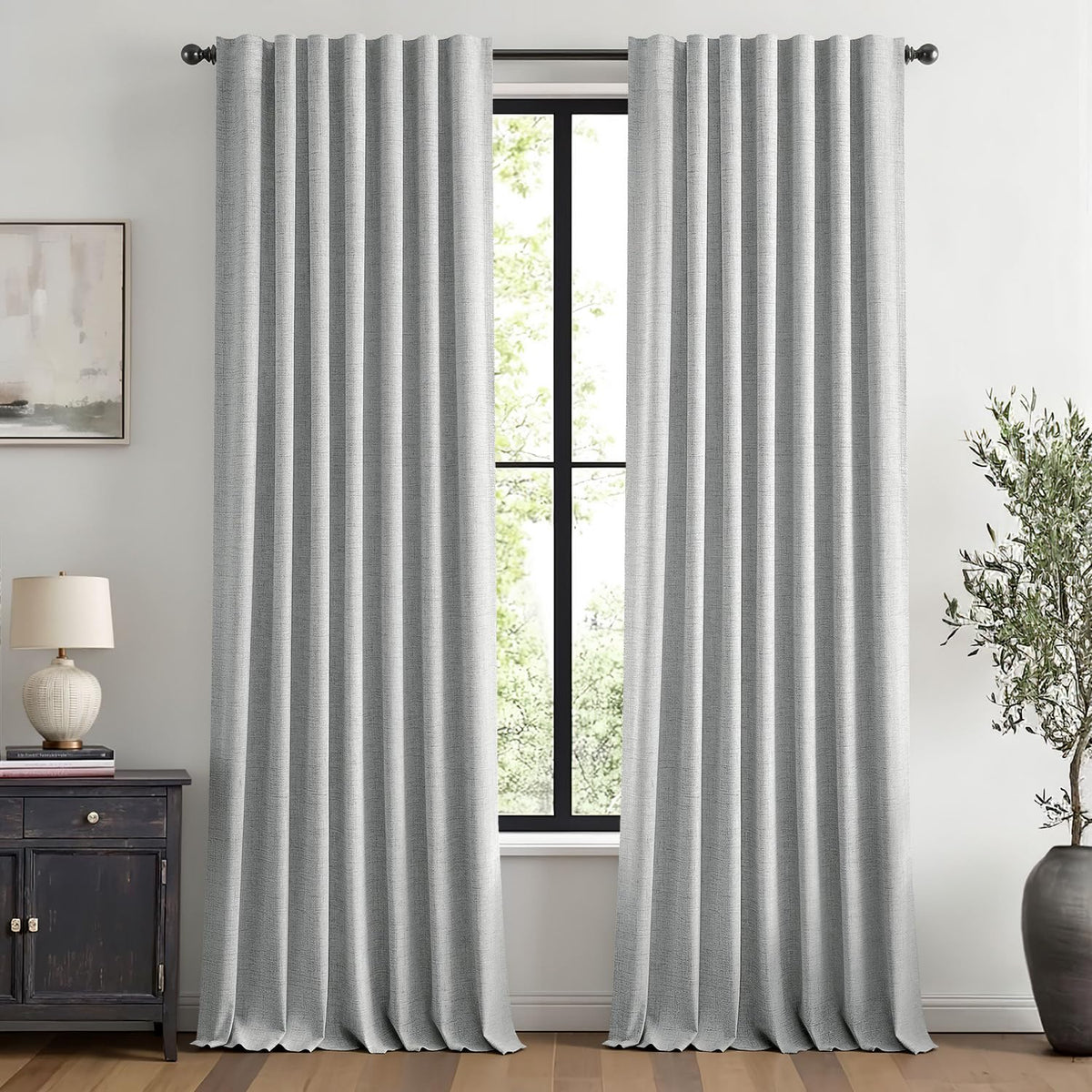 MIULEE 100% Blackout Linen Curtains for Bedroom 42 x 84 Inch Ivory 2 Panels