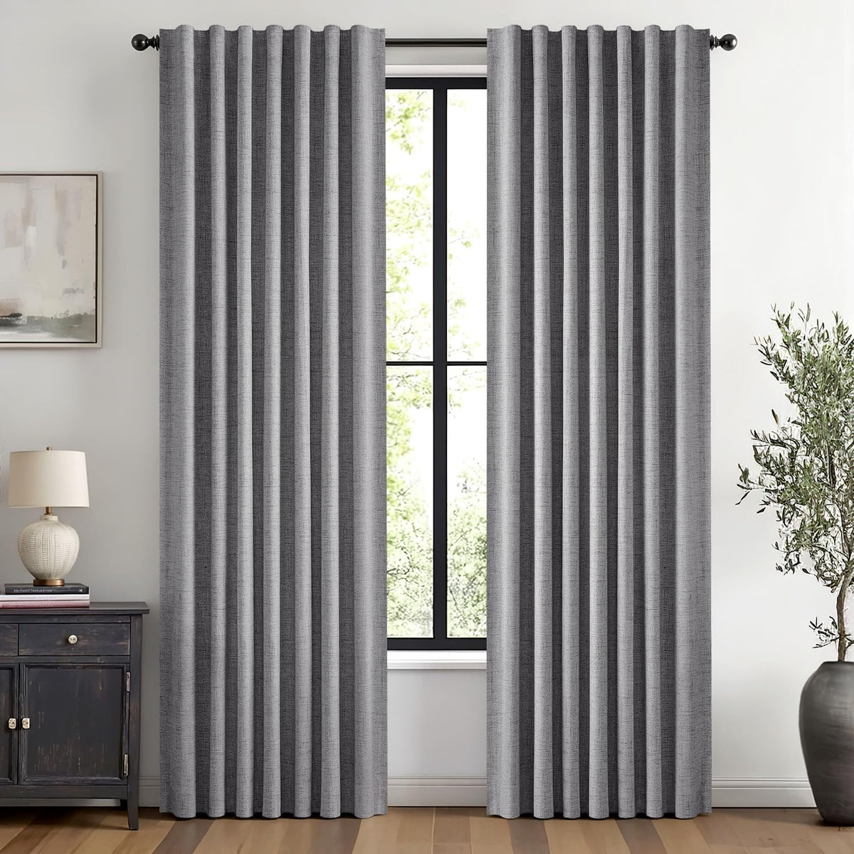 MIULEE 100% Blackout Linen Curtains for Bedroom 42 x 84 Inch Ivory 2 Panels