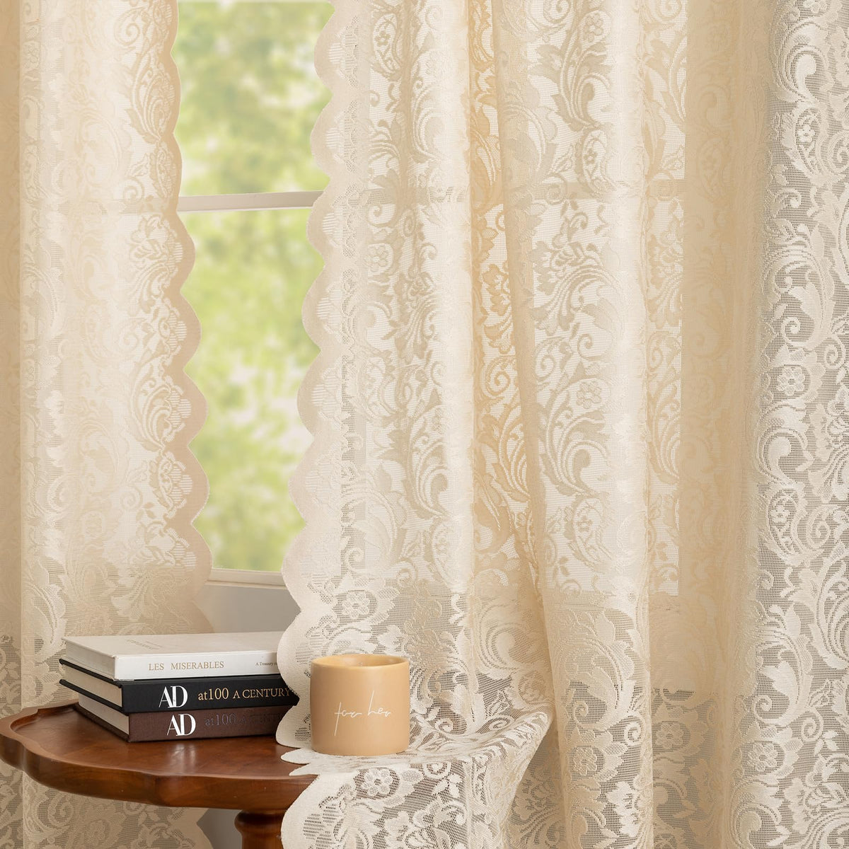 ALIGOGO Black Lace Curtains for Living Room, Gothic Decor, 52W x 84L Inch