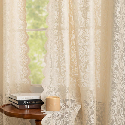 ALIGOGO Black Lace Curtains for Living Room, Gothic Decor, 52W x 84L Inch
