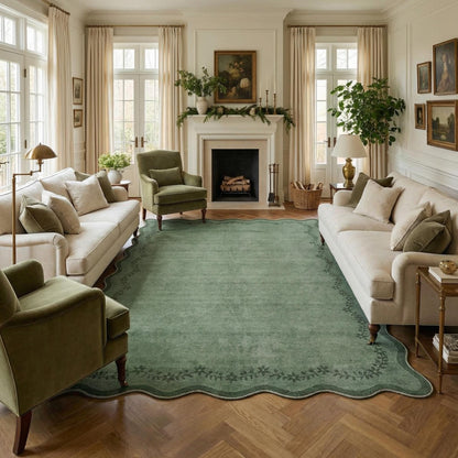 GarveeHome 5x7 Scalloped Area Rug Jute Washable Bedroom Living Room Rug