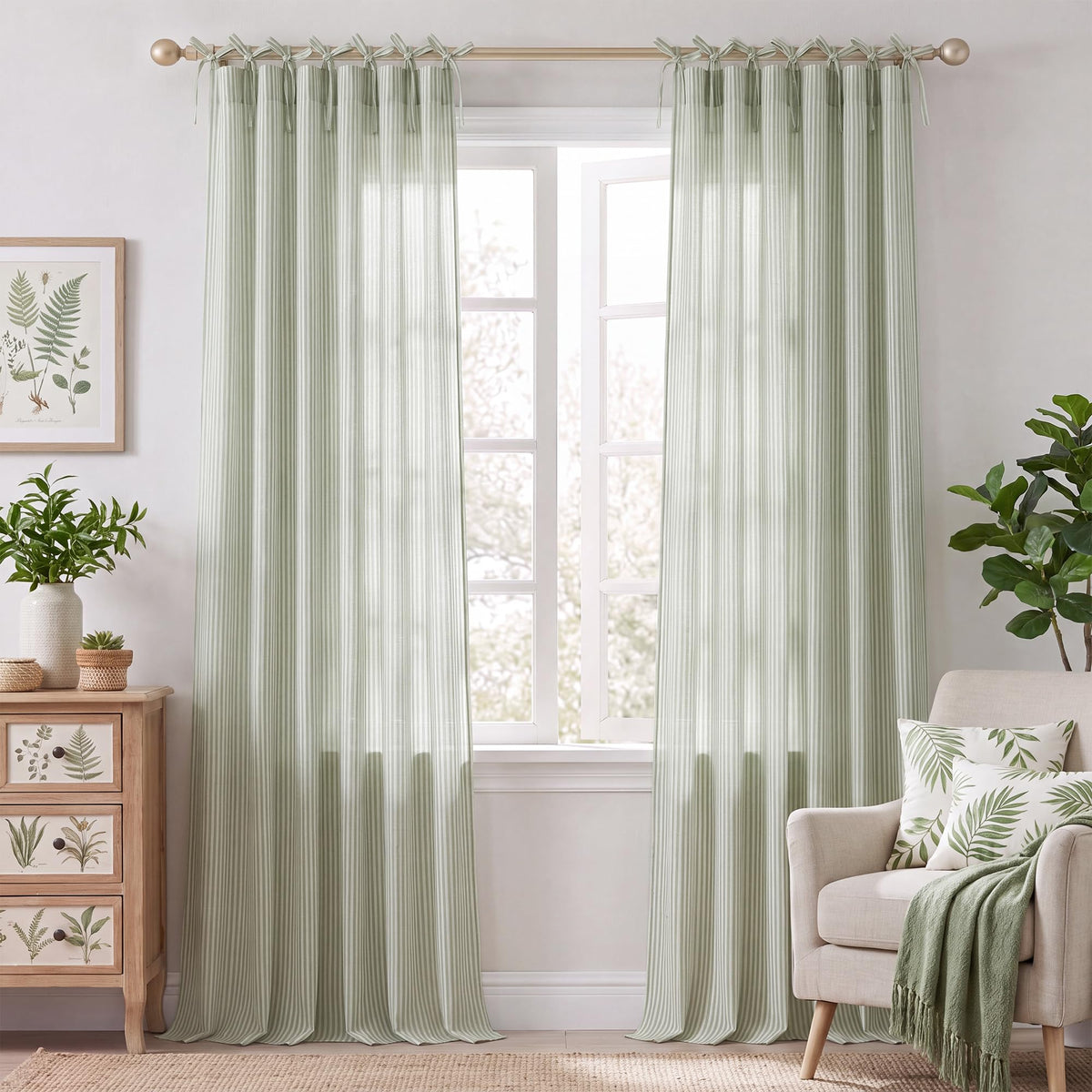NICETOWN Thick Linen Curtains 84 inch Length 2 Panels Set, Tie Top Light Filtering Curtains Semitransparent Linen Burlap Drapes Privacy for Bedroom/Princess Room, W52 x L84, Natural