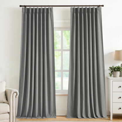 Vision Home Sand Pinch Pleated Full Blackout Curtains Linen Blended Room Darkening Window Curtains 95 inch for Living Room Bedroom Thermal Insulated Pinch Pleat Drapes with Hooks 2 Panel 40" Wx95 L