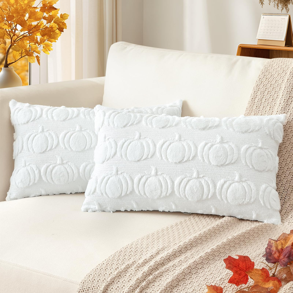Artscope Fall Pillow Covers 18 x 18 Set of 2 Decorative Autumn Harvest Holiday Pumpkin Throw Pillow Cases Soft Plush Faux Fur Couch Cushion Case for Farmhouse Halloween Sofa Bed Room Home Decor-Rust