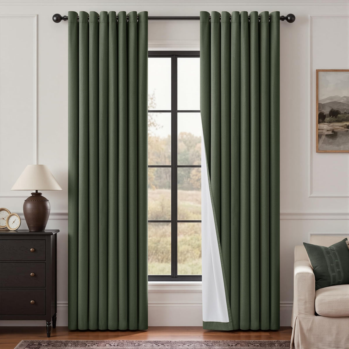 Natural Ivory 100% Blackout Grommet Linen Curtains 90 Inch Long 2 Panels