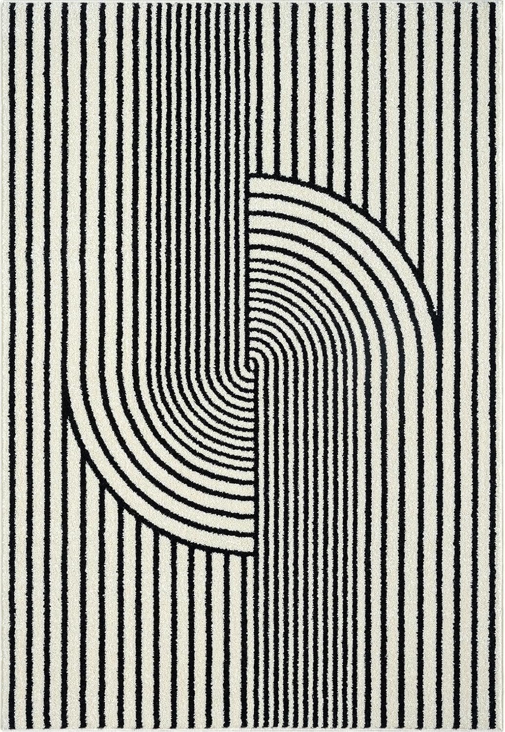 Abani Nuevo Collection Area Rug - Mid-Century Black and White Arch Knot Design - 4' x 6' - for Living Room, Bedroom & Office