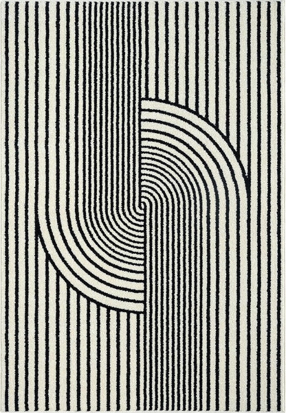 Abani Nuevo Collection Area Rug - Mid-Century Black and White Arch Knot Design - 4' x 6' - for Living Room, Bedroom & Office