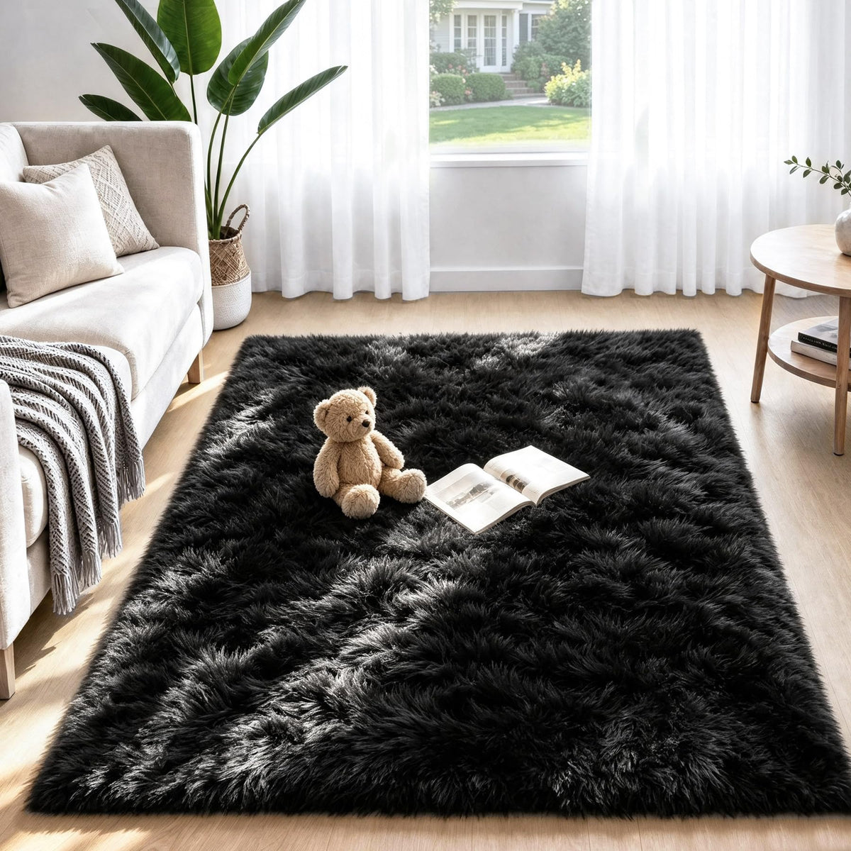 8x10 Area Rugs for Living Room: Soft Black Fluffy Rug Shag Washable Rug Plush Fuzzy Indoor Carpet for Bedroom Nursery Playroom Girls Boys Kids Room (Black, 8'x10')