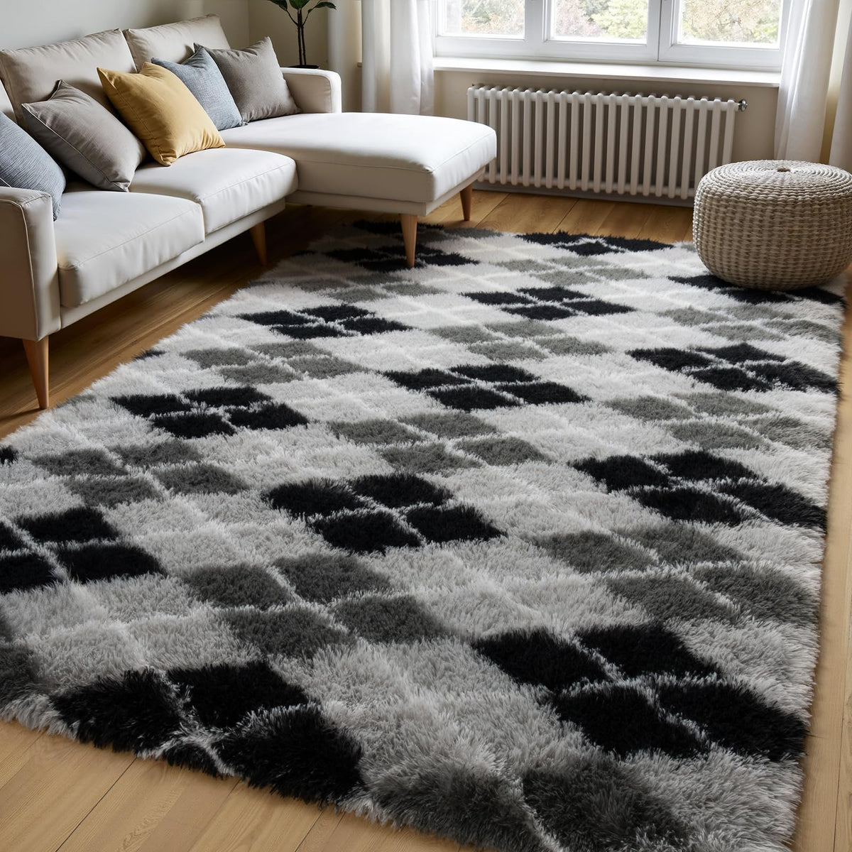 Zentavio 5x8 Area Rugs for Bedroom Fluffy Rugs for Living Room Carpet Large Fuzzy Soft Shag Aesthetic Plush High Pile Gray Throw Rug for Nursery Kids Room Dorm Waved Grey