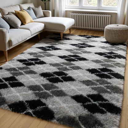 Zentavio 5x8 Area Rugs for Bedroom Fluffy Rugs for Living Room Carpet Large Fuzzy Soft Shag Aesthetic Plush High Pile Gray Throw Rug for Nursery Kids Room Dorm Waved Grey