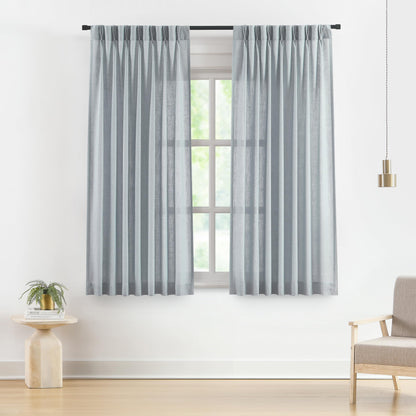 Vision Home Natural Linen Pinch Pleated Semi Sheer Curtains 42Wx90Lx2