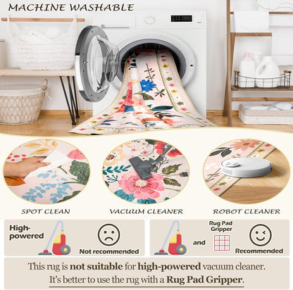 RELEANY Floral Washable 5x7 Area Rugs Pink