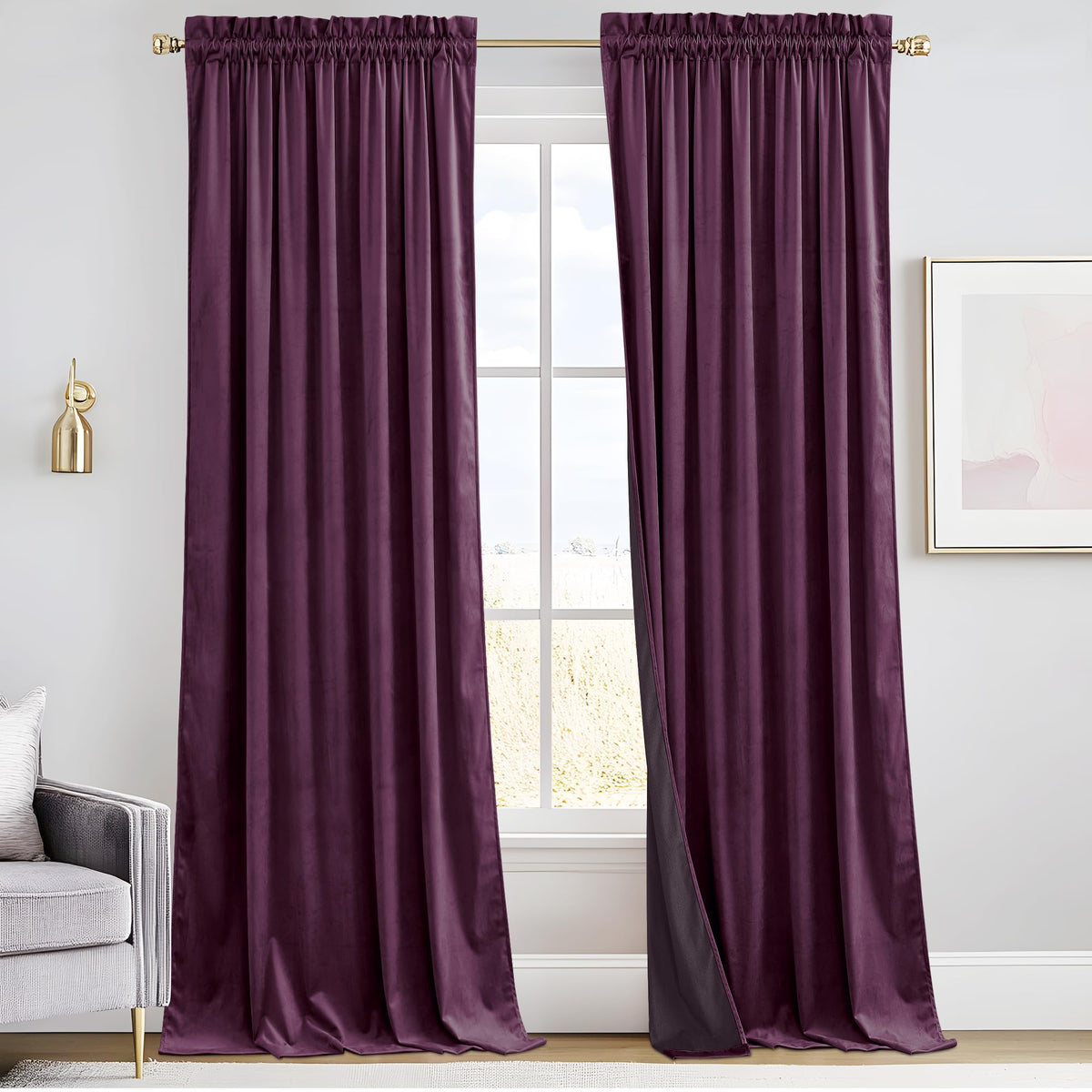 RYB HOME Blue Velvet Blackout Curtains for 84 inches Bedroom Living Room