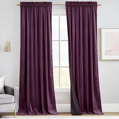 RYB HOME Blue Velvet Blackout Curtains for 84 inches Bedroom Living Room