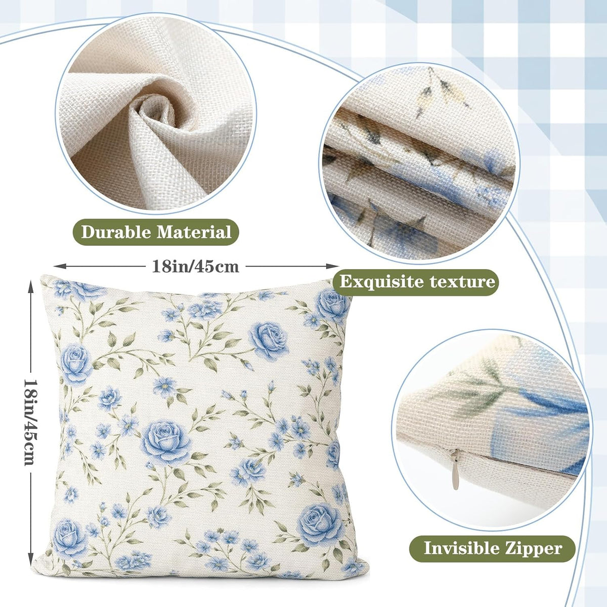 Tudomro Set of 4 Hydrangea Floral Pillow Covers 18 x 18 Inches