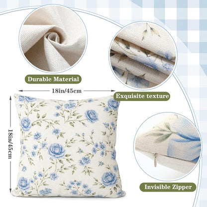 Tudomro Set of 4 Hydrangea Floral Pillow Covers 18 x 18 Inches