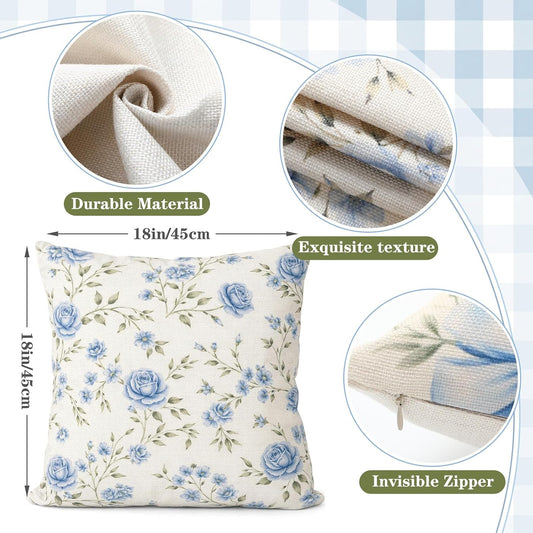 Tudomro Set of 4 Hydrangea Floral Pillow Covers 18 x 18 Inches