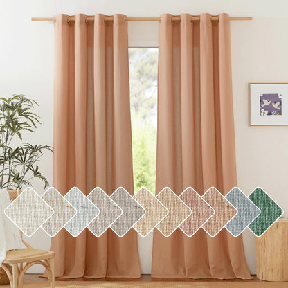NICETOWN Natural Linen Curtains 84 inch Long 2 Panels Set, Grommet Top Thick Linen Burlap Semi Sheer Vertical Drapes Privacy Assured with Light Filtering for Bedroom/Living Room, W55 x L84