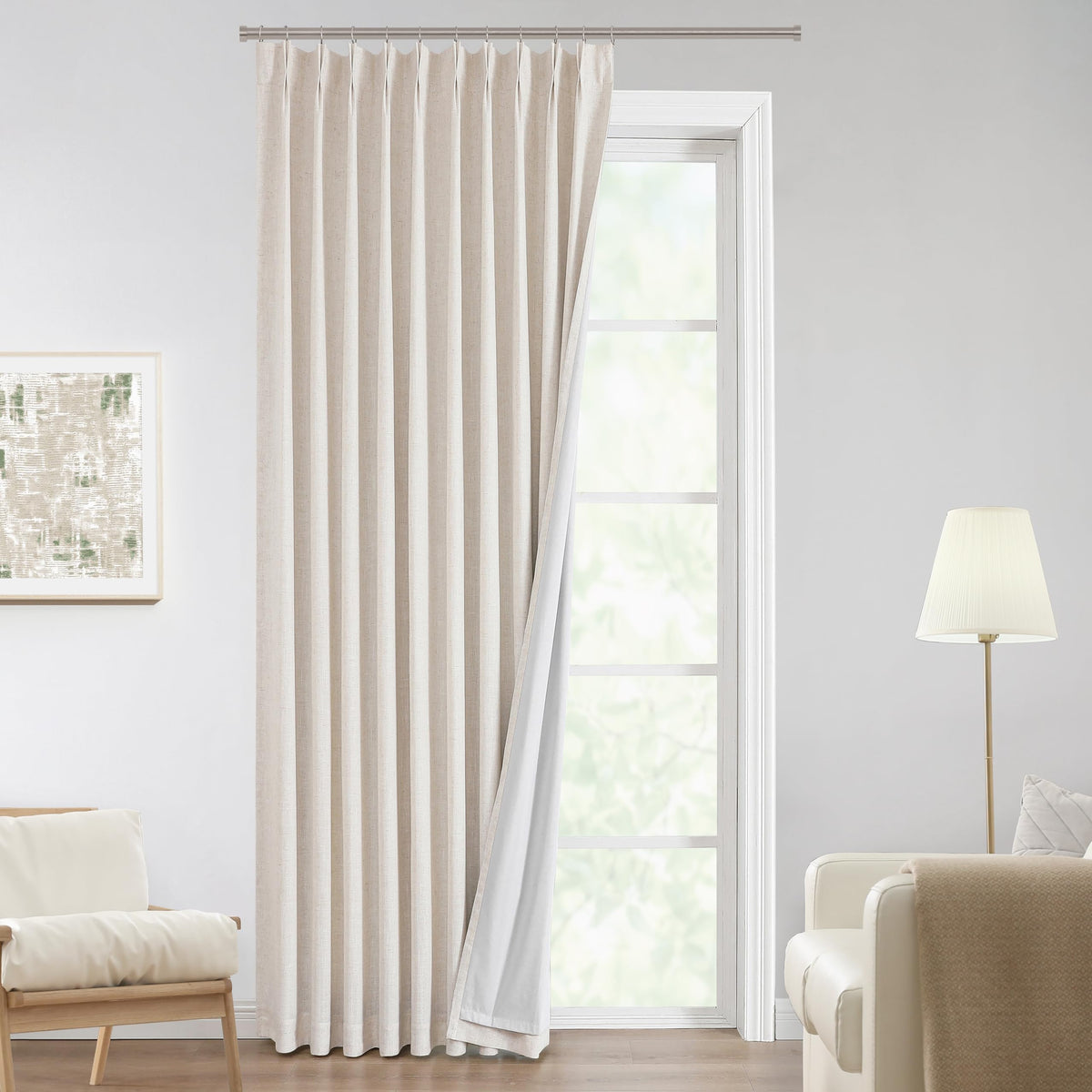 Vision Home Sand Pinch Pleated Full Blackout Curtains Linen Blended Room Darkening Window Curtains 95 inch for Living Room Bedroom Thermal Insulated Pinch Pleat Drapes with Hooks 2 Panel 40" Wx95 L