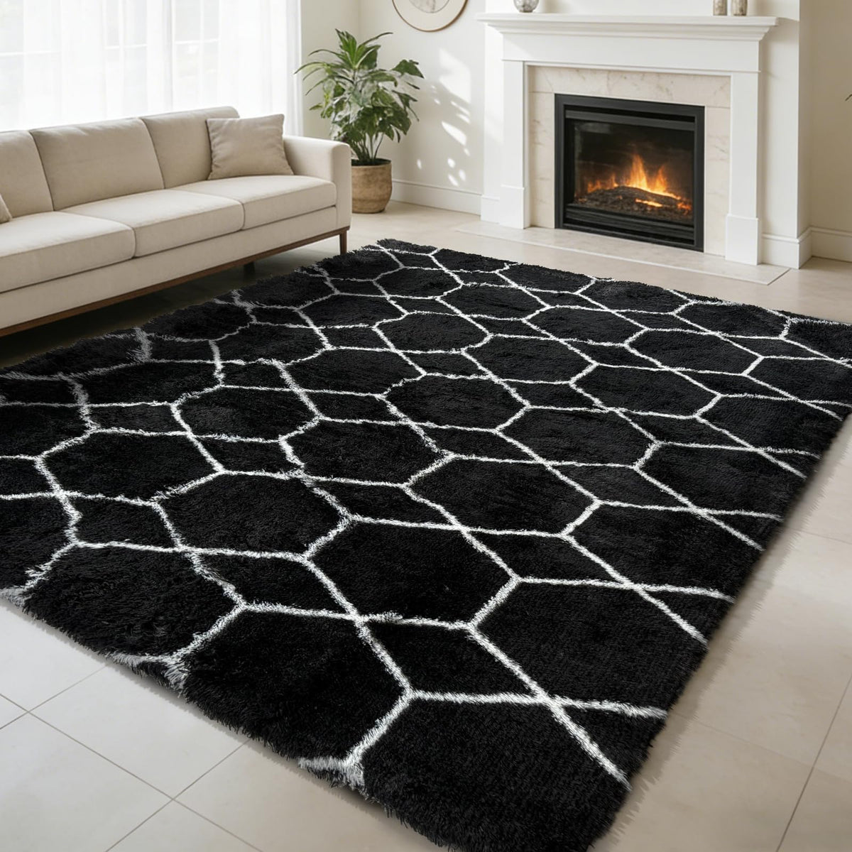 8x10 Fluffy Area Rugs for Living Room,Black Large Shag Area Rug for Bedroom