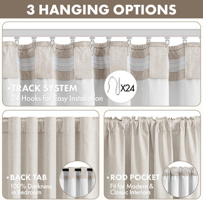 MIULEE 100% Blackout Linen Curtains for Bedroom 40W x 84L Cream 2 Panels