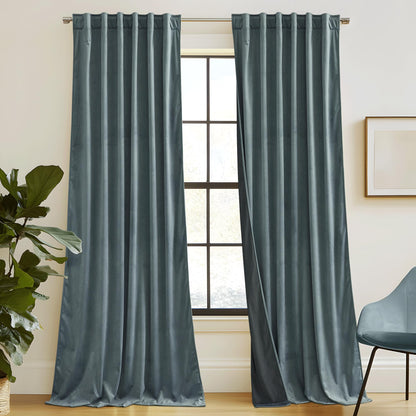 RYB HOME Blue Velvet Blackout Curtains for 84 inches Bedroom Living Room