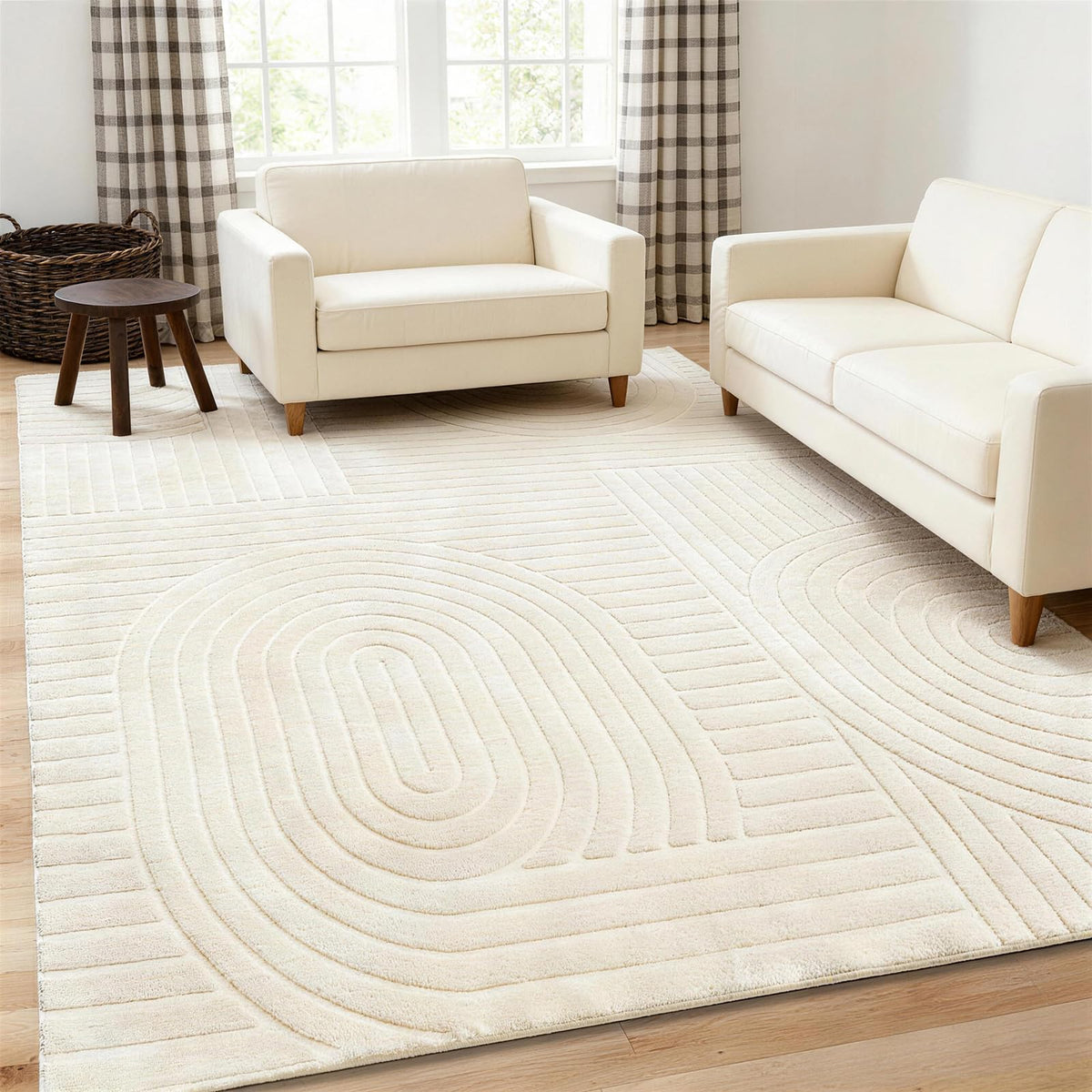 Beige Solid Area Rug 8x10, Washable Rugs for Living Room Bedroom