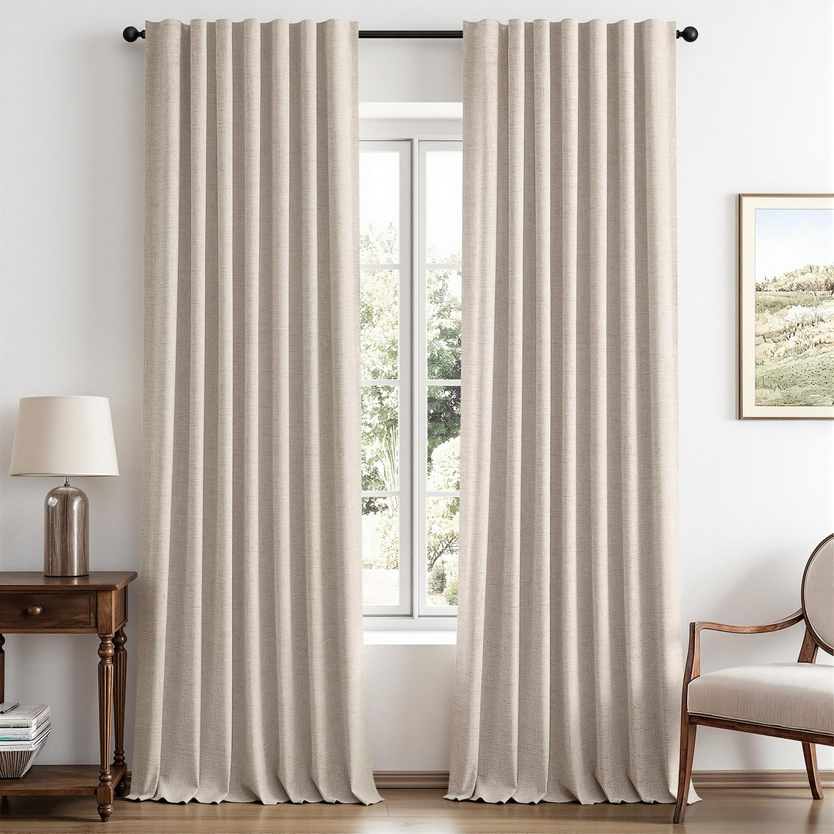 MIULEE 100% Blackout Linen Curtains for Bedroom 42 x 84 Inch Ivory 2 Panels