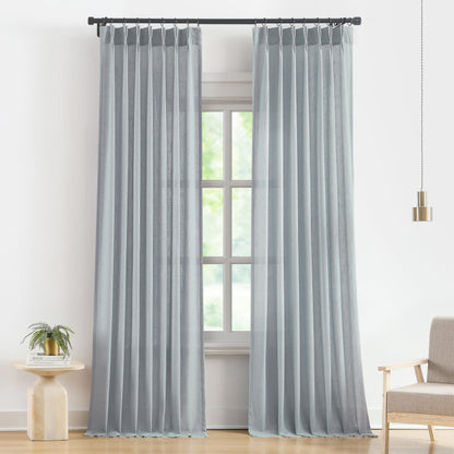 Vision Home Natural Linen Pinch Pleated Semi Sheer Curtains 42Wx90Lx2