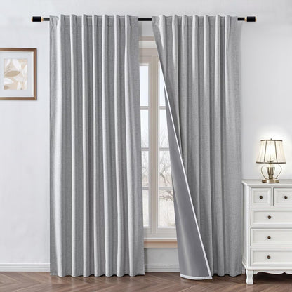 100% Blackout Curtains 84 inch Length Faux Linen (W52 x L84, Beige)