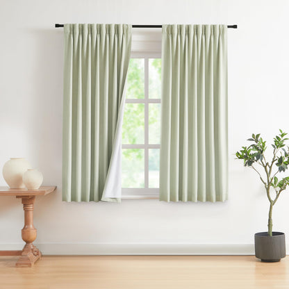 Vision Home Sand Pinch Pleated Full Blackout Curtains Linen Blended Room Darkening Window Curtains 95 inch for Living Room Bedroom Thermal Insulated Pinch Pleat Drapes with Hooks 2 Panel 40" Wx95 L