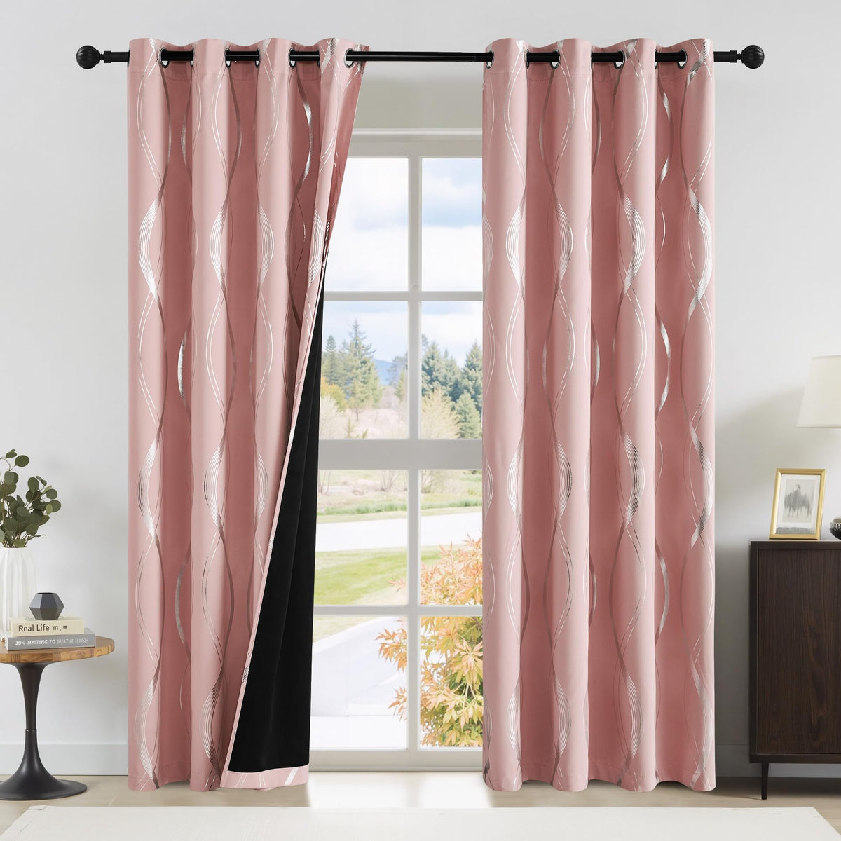 NICETOWN Grey Blackout Striped Pattern Curtains for Living Room, 52 x 84