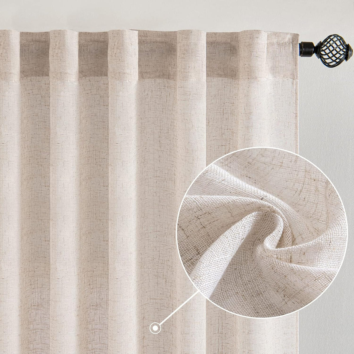 MIULEE Natural White Linen Curtains 52x84 Inch Long for Bedroom Living Room