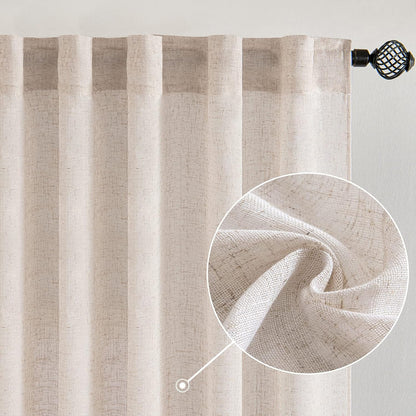 MIULEE Natural White Linen Curtains 52x84 Inch Long for Bedroom Living Room