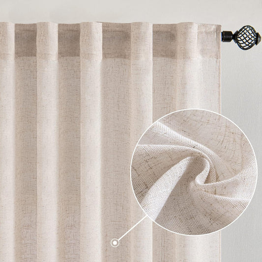 MIULEE Natural White Linen Curtains 52x84 Inch Long for Bedroom Living Room