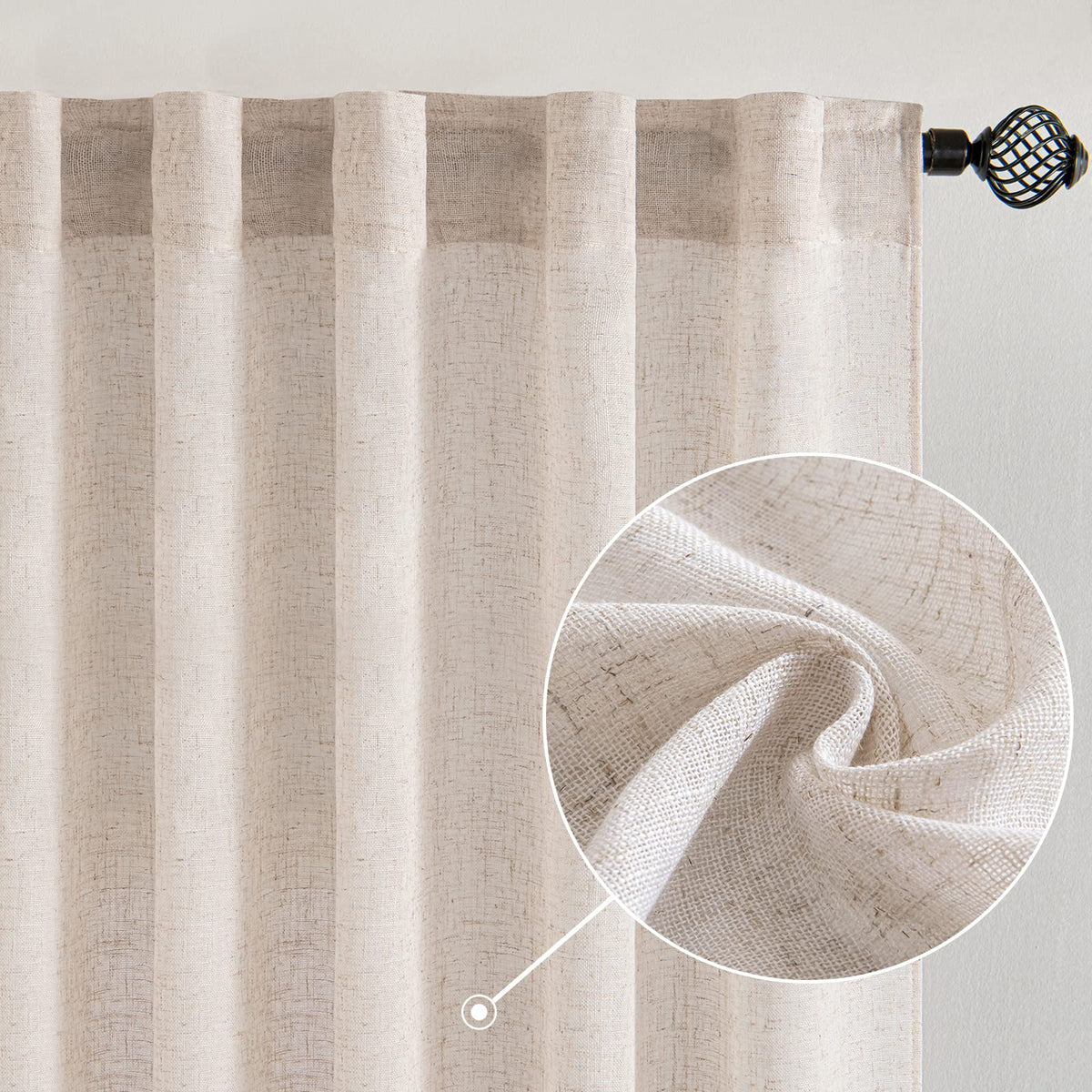 MIULEE Natural White Linen Curtains 52x84 Inch Long for Bedroom Living Room