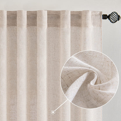 MIULEE Natural White Linen Curtains 52x84 Inch Long for Bedroom Living Room