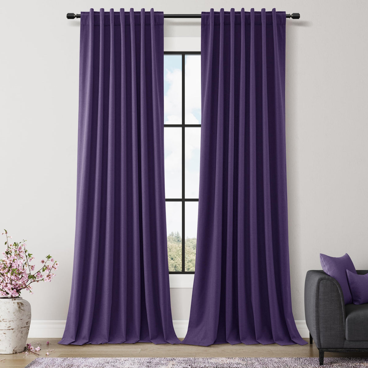 Guken Cream Linen Blackout Curtains 84 Inch Length 2 Panels Set for Living Room Bedroom Back Tab Thermal Insulated 100% Black Out Drapes Room Darkening Window Curtain Ivory Natural Beige