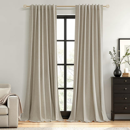 Guken Cream Linen Blackout Curtains 84 Inch Length 2 Panels Set for Living Room Bedroom Back Tab Thermal Insulated 100% Black Out Drapes Room Darkening Window Curtain Ivory Natural Beige