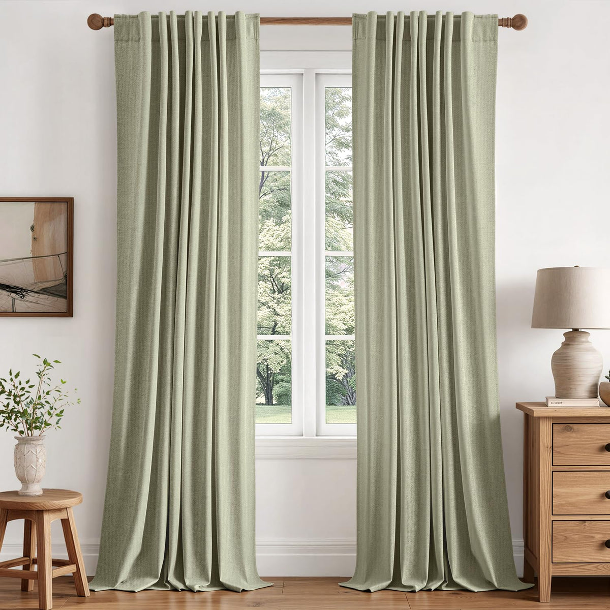 MIULEE 100% Blackout Linen Curtains for Bedroom 40W x 84L Cream 2 Panels