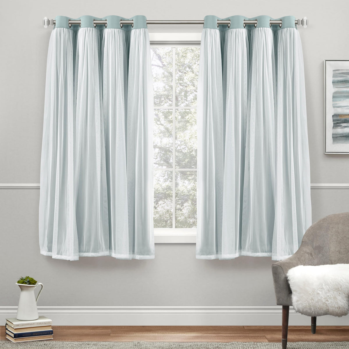 TOWN & COUNTRY LUXE Talia Double Layer Indoor Curtains, Sheer and Room Darkening Blackout, Grommet Top, Energy Efficient, 2-Pack Set, 52"x84", Rose Blush